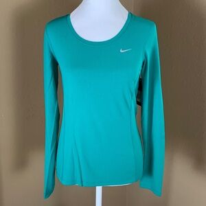 Nike‎ Dri-Fit Contour Running Long Sleeve Top XS Teal Lightweight Athletic NWT